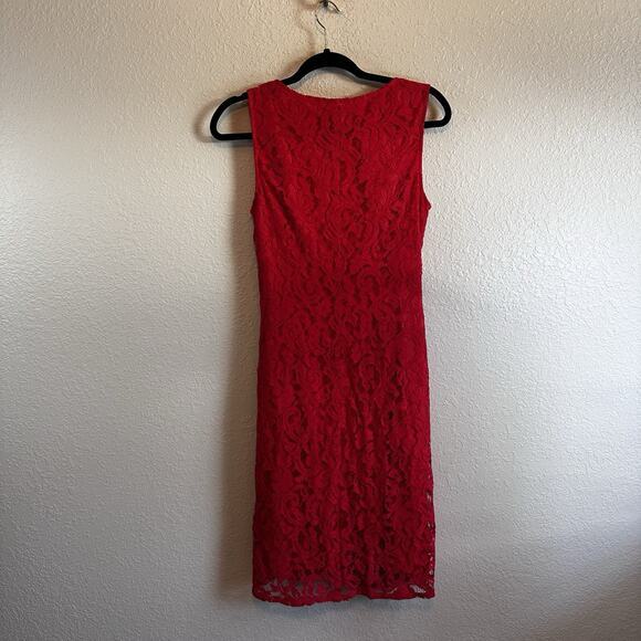 NWT ADRIANNA PAPELL Dress 10 Red Lace Ruched‎ Exposed Side Zip Stretch Christmas - Picture 3 of 8